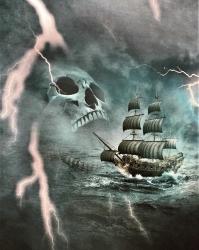 2 m French Terry Panel/ Sommersweat-Stoff "Dark Sea" 150 cm br. 