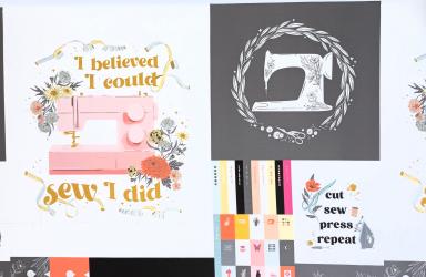 0,9 m Baumwollpaneldruck "Nähverrrückt - Patches" 110 cm br. 