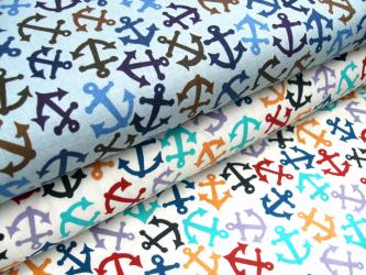0,1 m Baumwoll Druckstoff  "Lost at sea" Anker115 cm br. bunt