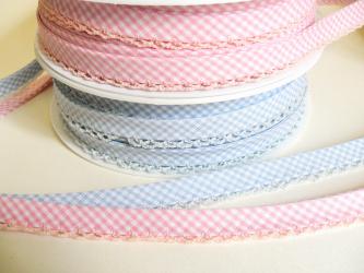 1 m Schrägband "Vichykaro "  mit Häkelspitze Baumwolle 