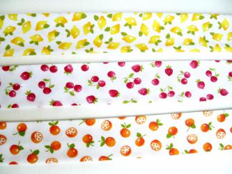 1 m vorgefalztes Schrägband "Süße Früchte" 20 mm Zitrone Orange Kirsche Erdbeere erdbeere/kirsche