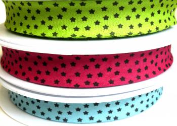 1 m vorgefalztes Schrägband "Sternchen" 20 mm br. 100% Baumwolle 