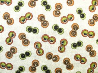 0,1 m Baumwoll-Druckstoff  "Eulen Augen" - Serie 115 cm br. 