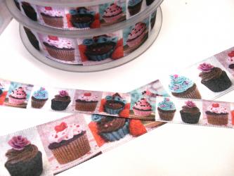 1 m Satinband "Törtchen" 15 mm /  25 mm 