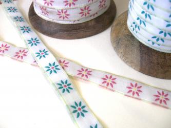 1 m Webband "Blümchen" 10 mm br. rosa grün Frühling 