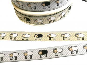 1 m Webband "Schafe" 16 mm br. beige grau beige