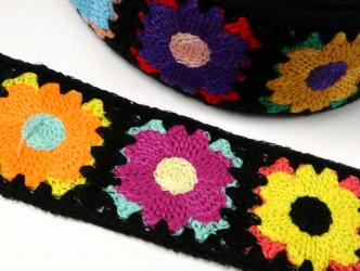 1 m Borte "Granny Square schwarz" 50 mm br. 