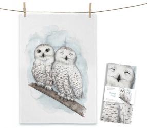 Baumwoll-Geschirrtuch "Snowy Owls" ca. 70x50cm 