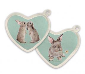 Topflappen "Bunny Bliss" im 2-er Set, 25 x 22 cm, mit Schlaufe zum Anhängen 