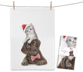 Baumwoll-Geschirrtuch "Christmas Pets" ca. 70x50cm 