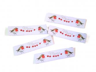 5er Paket Webetiketten "Meins" Rotkehlchen ca. 80x20 mm 