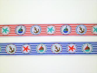 1 m Webband "Seestern, Anker und Boot" 16 mm br. 