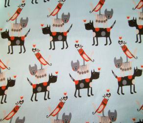 0,1 m Feinripp-Baumwoll-Jersey  "Vogel,Katze,Hund" 140 cm br. Westfalen 