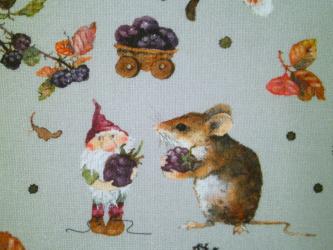 0,1 m Bio-Baumwollstoff "Blackberry Gnomes" 150 cm breit Dollbelge Fabric 