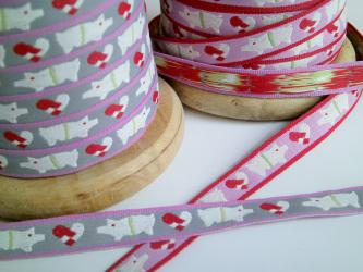 1 m Webband "herziges Schweinchen" 10 mm grau