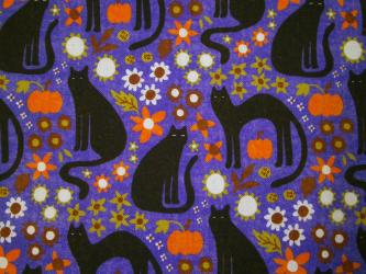 0,1 m Organic Cotton Druckstoff "Sleepy Hollows - Katze und Kürbis" 110 cm br. 