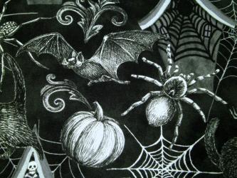 0,1 m Baumwolldruck "Fear Factory - Fledermaus, Spinnen, Rabe und Katze" 110 cm br. 