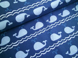 0,1 m Baumwoll-Druckstoff  "Wale +Co."  115 cm br. kleine Wale 