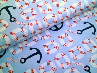 0,1 m Baumwoll-Druckstoff  "Wale +Co."  115 cm br. Rettungsring 