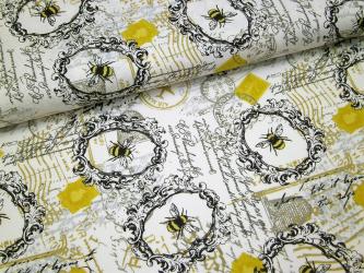 0,1 m Baumwoll-Druckstoff  "Bee Happy" Bienenpost ca. 114 cm Breite 