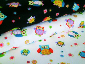 0,5 m Baumwoll-Druckstoff  "Eulen" 115 cm br. 