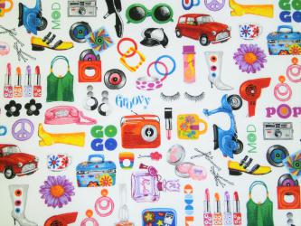 0,1 m Baumwoll Druckstoff  "Icons of the Sixties" 110 cm br. 