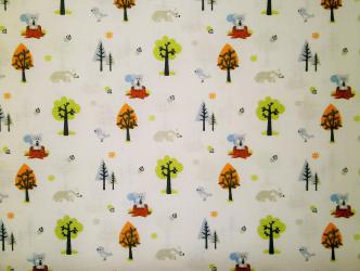 0,1 m Druckstoff  "Furry Friends M"  ca. 114 cm br. Elch Hase Eichhörnchen Wald Bär Dachs 