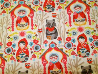 0,1 m Druckstoff  "Riding Hood" Rotkäppchen und Wolf ca. 114 cm br. 