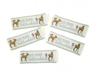 5er Paket Webetiketten "Aus meiner Textilwerkstatt" ca. 80x20 mm 
