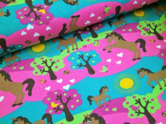 0,5 m Single-Jersey  "Pferde" 160 cm br. Bio-Baumwolle Schweden 