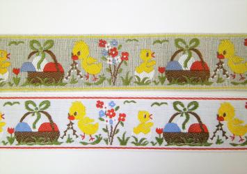 1 m Webband "Osterküken" 50 mm br. Baumwolle 