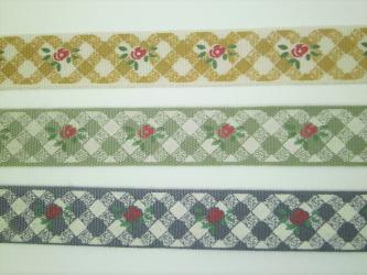 1 m bedrucktes Webband "Karo-Rose" 15 mm br. 