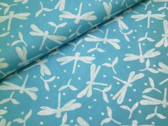 0,1 m Baumwoll-Voile "Libellensommer-Libelle" kbA 160 cm br. GOTS Bio-Baumwolle 