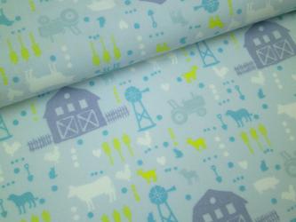 0,1 m Druckstoff  "Lönneberga-Bauernhof" 150 cm br. Baumwolle Westfalenstoffe 