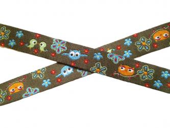 1 m Webband "Helga and friends" 12 mm br. paulapü Farbenmix 