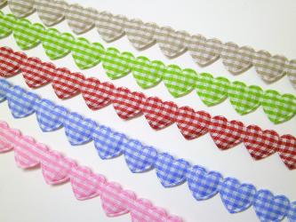 1m Herzchengirlande " My sweet Vichy" 15 mm br. Karo Dirndl rot