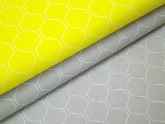 0,1 m Druckstoff  "Waben" Serie "Kyoto"150 cm br. Baumwolle Westfalenstoffe gelb