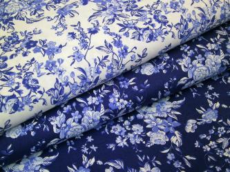 0,1 m Druckstoff "Delft" Blumenbouquet 150 cm br. 