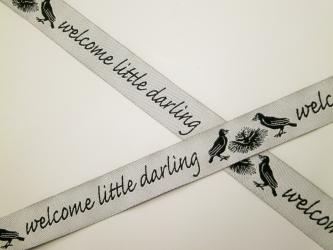 1 m Webband "Welcome little Darling" 15 mm br. 