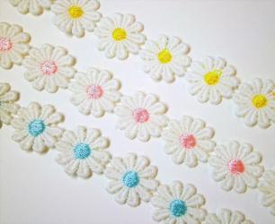 1 m französische Gipürespitze  "Gänseblümchen" 25 mm br. 