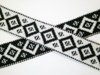 1 m Strickband "Island - Raute" schwarz-creme 30 mm br. 