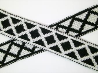 1 m Strickband "Island - Karo" schwarz-creme 30 mm br. 