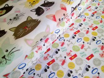 0,1 m Baumwoll-Druckstoff  "Cats and Toys" ca. 110 cm Breite 