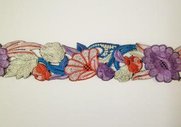 1 m Stickerei-Borte "Blumengirlande" lila/petrol 