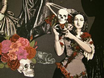 0,1 m Baumwoll-Druckstoff  "Schlüsselzutat"  110 cm br. 