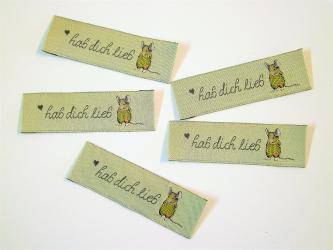 5er Paket Webetiketten "Maus - hab dich lieb"  ca. 70x20 mm 