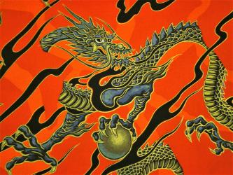 0,1 m Baumwoll-Druckstoff  "Glücksdrache"  110 cm br. 