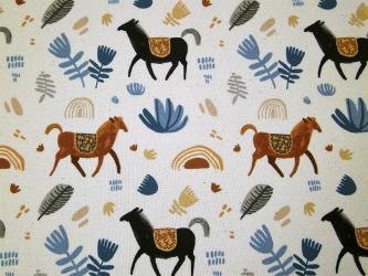 0,1 m Baumwoll-Druckstoff  "Salt River - Pferde und Zweige" ca. 112 cm br. 