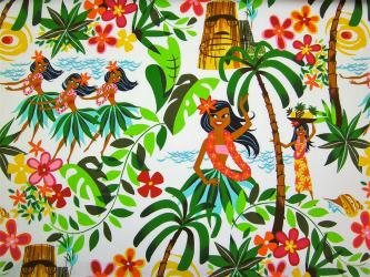 0,1 m Baumwoll-Druckstoff  "Retro Aloha"  110 cm br. 