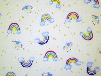0,1 m Japan-Druckstoff  "Regenbogen-Einhorn"  108 cm br. 